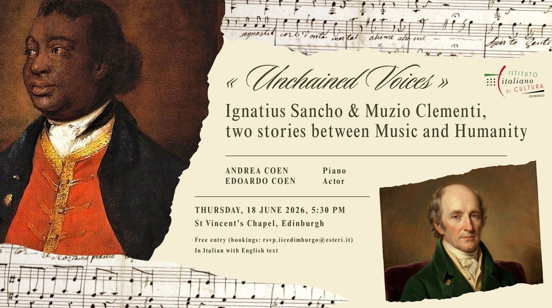 Unchained Voices – Ignatius Sancho and Muzio Clementi: Two Stories between Music and Humanity